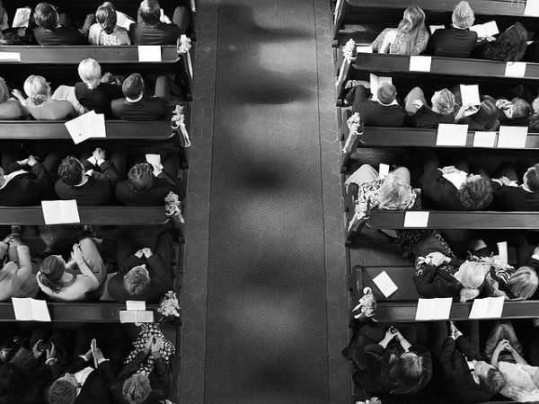 wedding guests inside the church