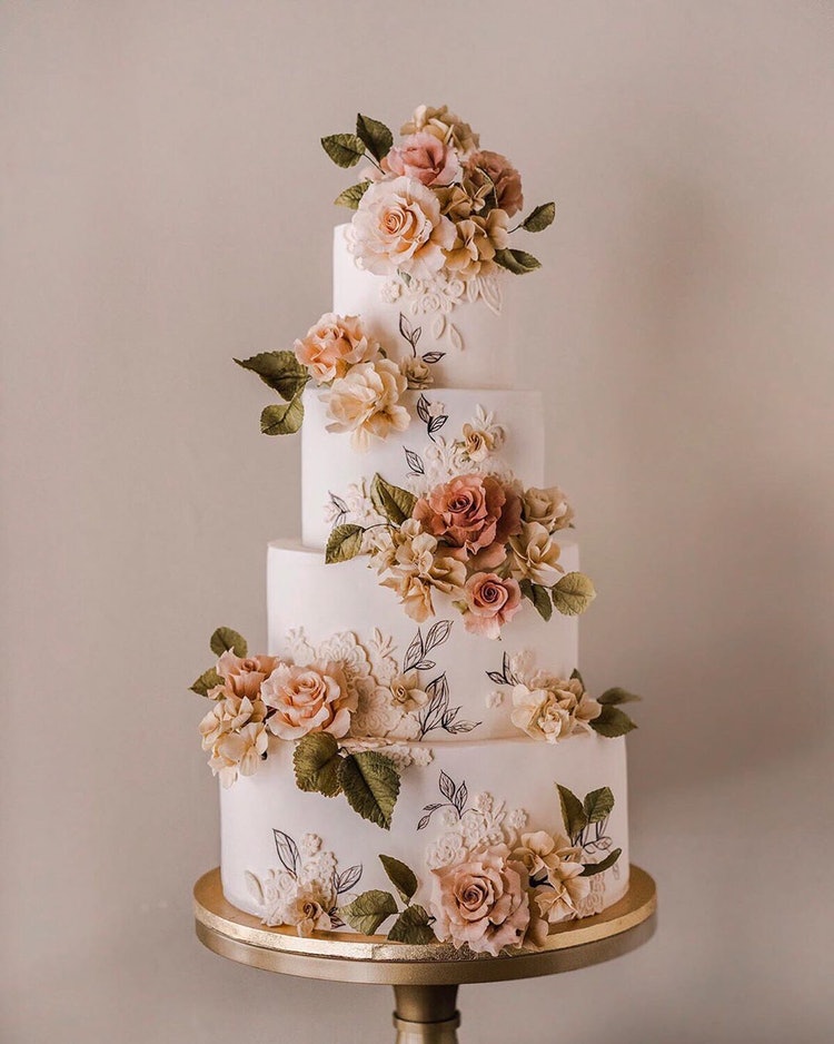 50 Timeless Pearl Wedding Cakes : Four Tier Grand Cake with Pearls