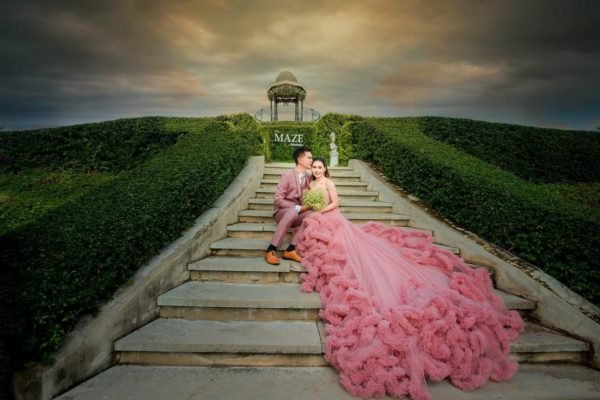 chiffon wedding dress in pink